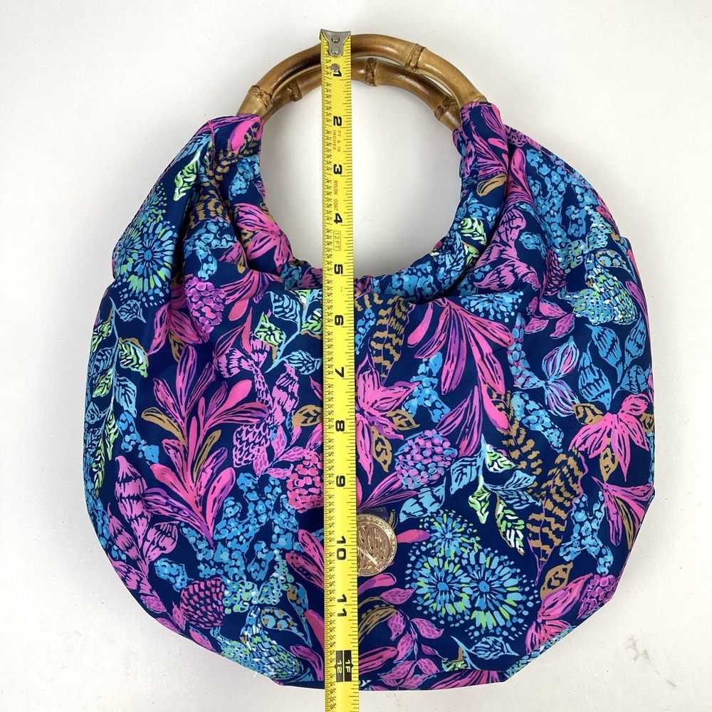Lilly Pulitzer NWOT Bamboo Handle Resortwear Purse Bag Aegean Navy Calypso Coast - Picture 7 of 7